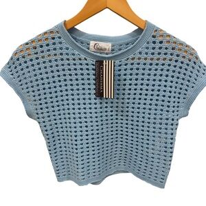 Charisma Blue Crochet Open Knit Crop Top NWT Coastal Boho Seaside Small